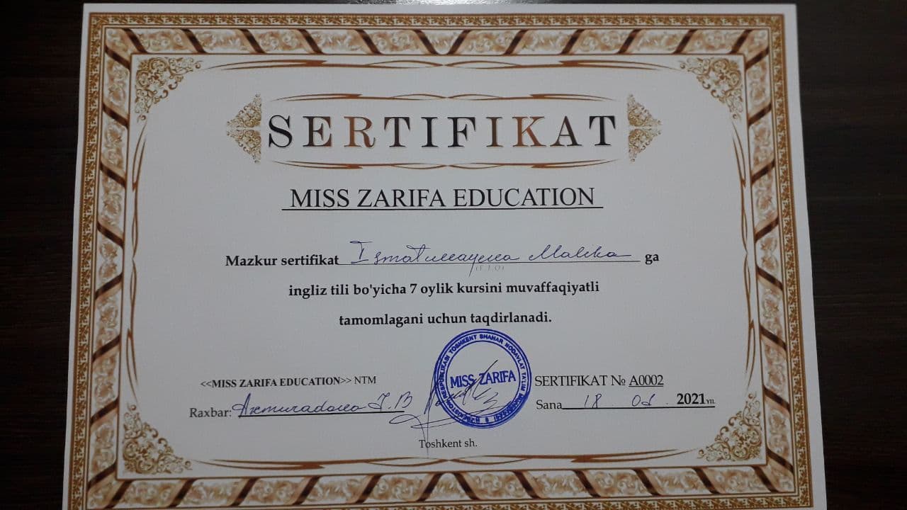 MISS ZARIFA EDUCATION - Rank.uz